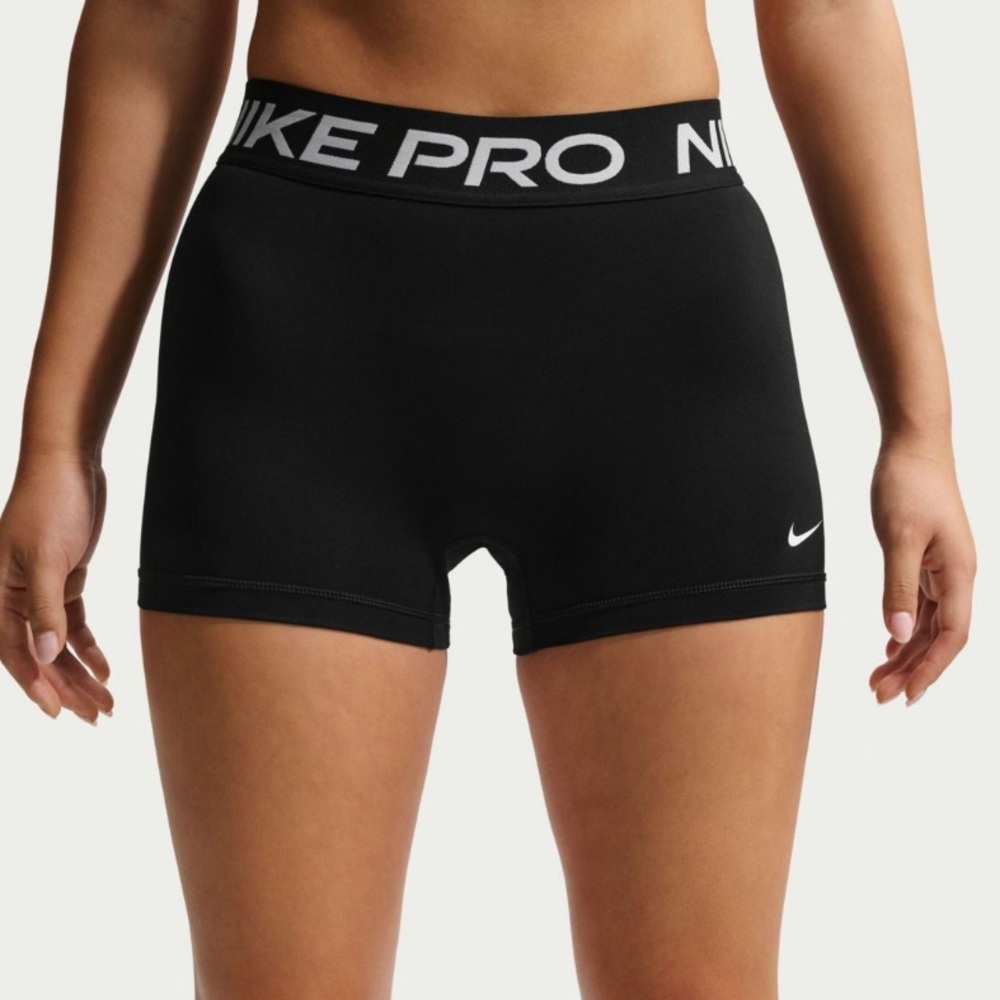 Nike Pro Black Athletic Short Compression Shorts with White Logo
